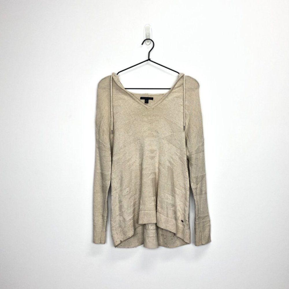 American Eagle Hooded Sweater Hoodie Knit Pullover, Aztec Cream, Women's XS